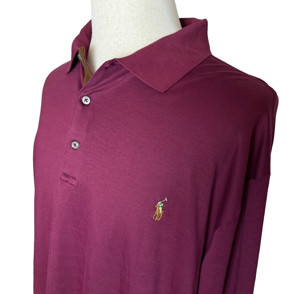Polo Ralph Lauren Long Sleeve Polo, Sz 2XLT Tall, Burgundy/Maroon, Colored Pony - Picture 3 of 15